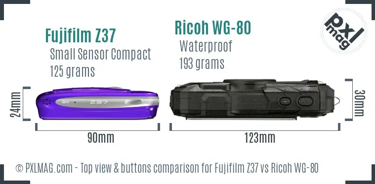 Fujifilm Z37 vs Ricoh WG-80 top view buttons comparison