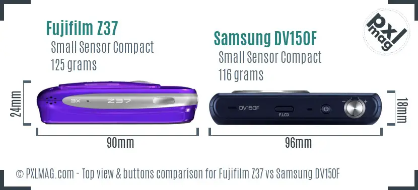 Fujifilm Z37 vs Samsung DV150F top view buttons comparison