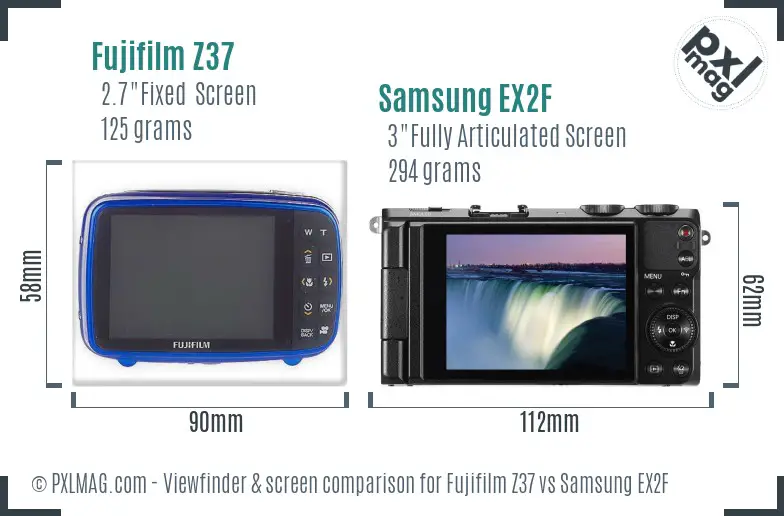 Fujifilm Z37 vs Samsung EX2F Screen and Viewfinder comparison