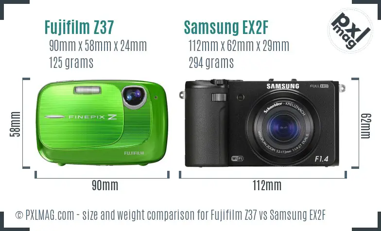 Fujifilm Z37 vs Samsung EX2F size comparison