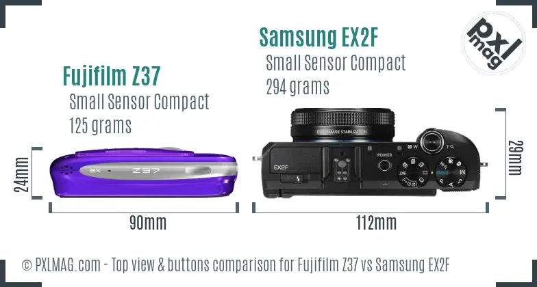 Fujifilm Z37 vs Samsung EX2F top view buttons comparison
