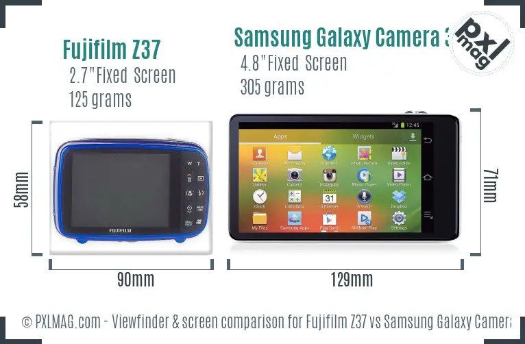Fujifilm Z37 vs Samsung Galaxy Camera 3G Screen and Viewfinder comparison
