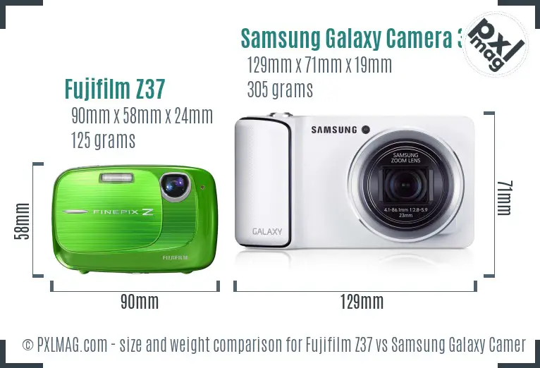 Fujifilm Z37 vs Samsung Galaxy Camera 3G size comparison