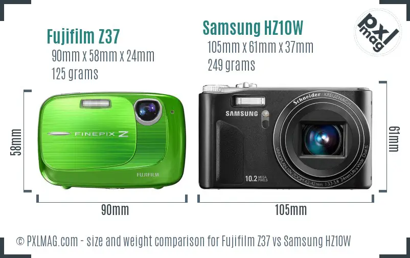 Fujifilm Z37 vs Samsung HZ10W size comparison