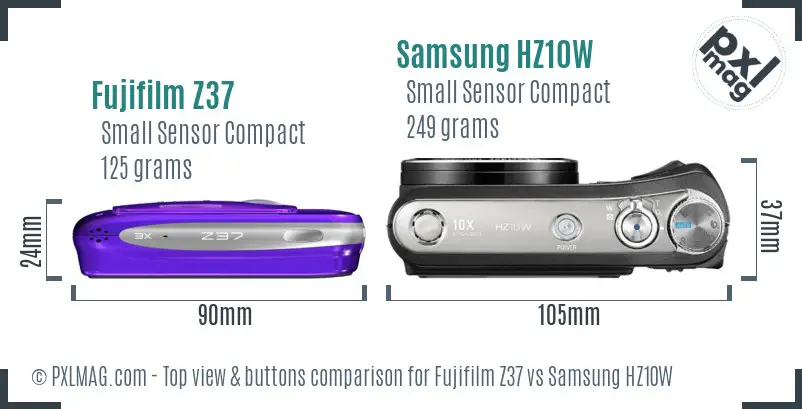 Fujifilm Z37 vs Samsung HZ10W top view buttons comparison