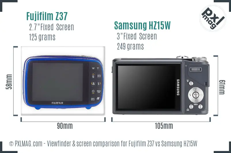 Fujifilm Z37 vs Samsung HZ15W Screen and Viewfinder comparison