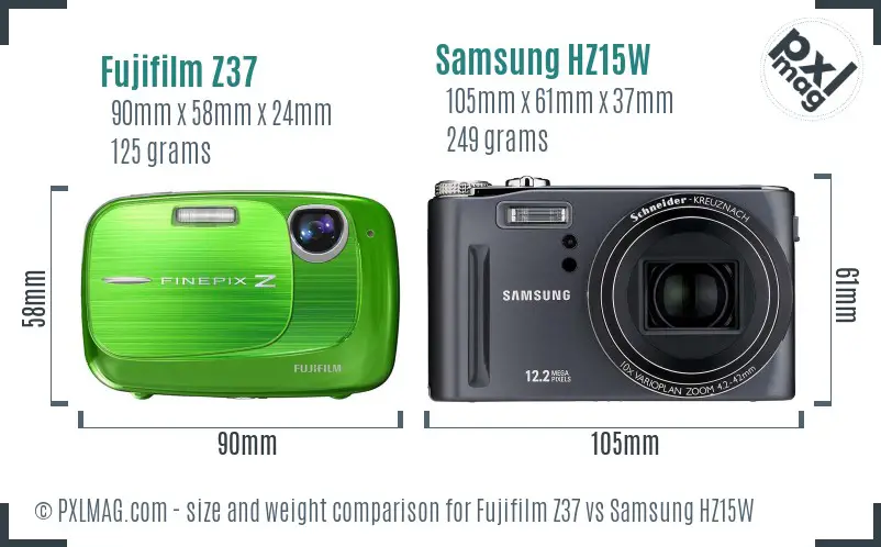 Fujifilm Z37 vs Samsung HZ15W size comparison
