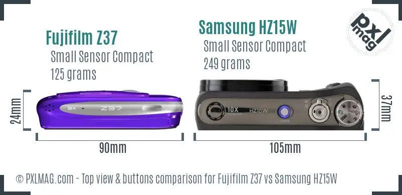 Fujifilm Z37 vs Samsung HZ15W top view buttons comparison