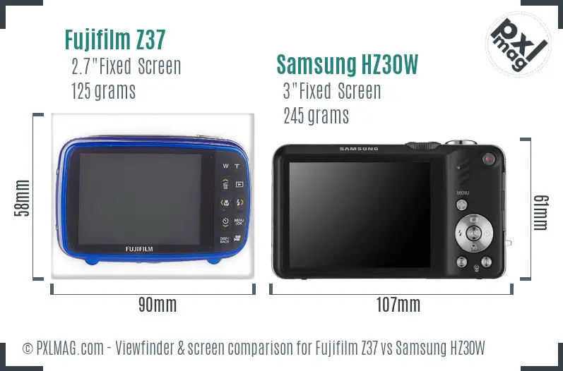 Fujifilm Z37 vs Samsung HZ30W Screen and Viewfinder comparison