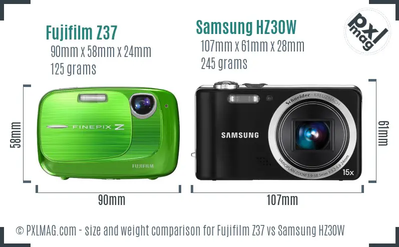 Fujifilm Z37 vs Samsung HZ30W size comparison