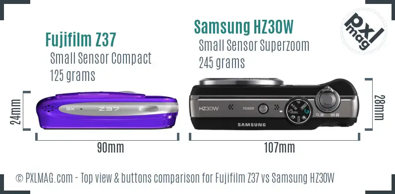 Fujifilm Z37 vs Samsung HZ30W top view buttons comparison