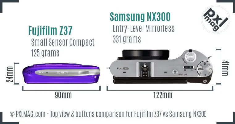 Fujifilm Z37 vs Samsung NX300 top view buttons comparison