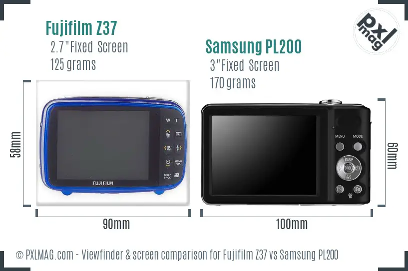 Fujifilm Z37 vs Samsung PL200 Screen and Viewfinder comparison
