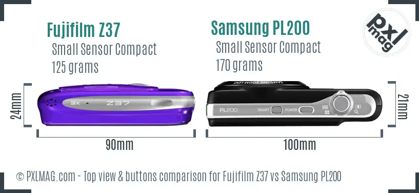 Fujifilm Z37 vs Samsung PL200 top view buttons comparison