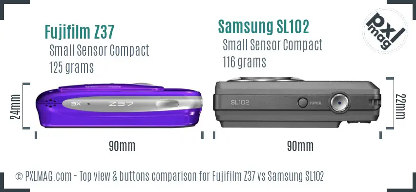 Fujifilm Z37 vs Samsung SL102 top view buttons comparison