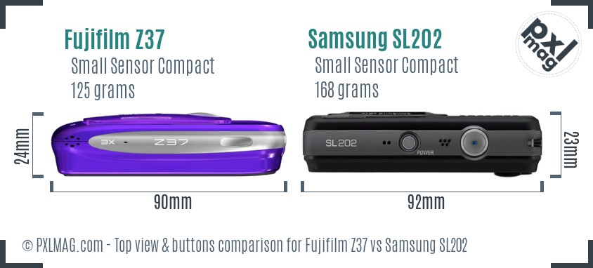 Fujifilm Z37 vs Samsung SL202 top view buttons comparison