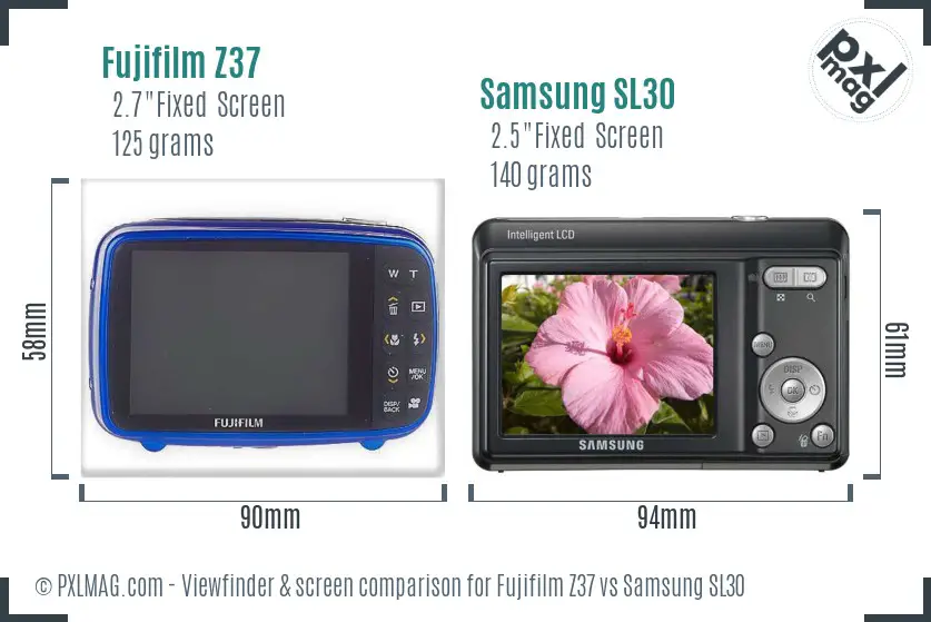 Fujifilm Z37 vs Samsung SL30 Screen and Viewfinder comparison