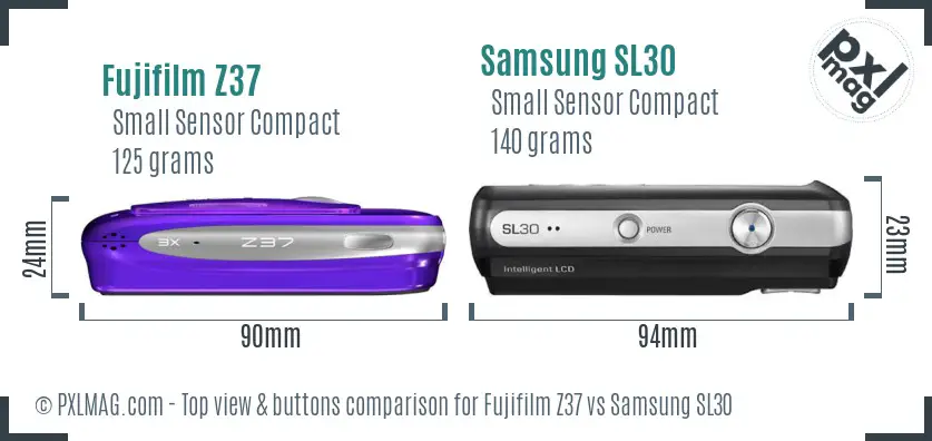 Fujifilm Z37 vs Samsung SL30 top view buttons comparison