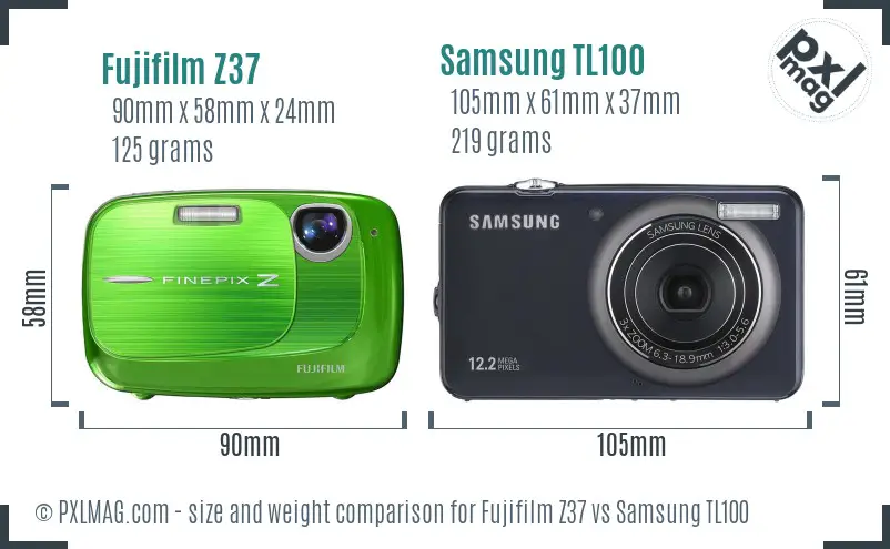 Fujifilm Z37 vs Samsung TL100 size comparison