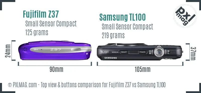 Fujifilm Z37 vs Samsung TL100 top view buttons comparison