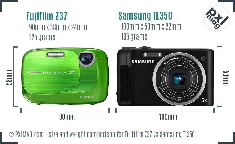 Fujifilm Z37 vs Samsung TL350 size comparison