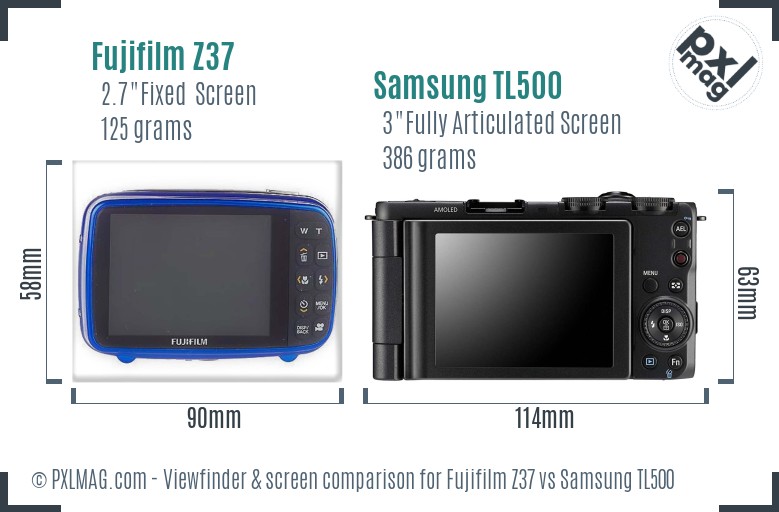 Fujifilm Z37 vs Samsung TL500 Screen and Viewfinder comparison