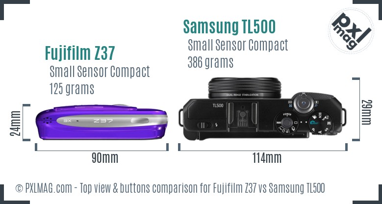 Fujifilm Z37 vs Samsung TL500 top view buttons comparison