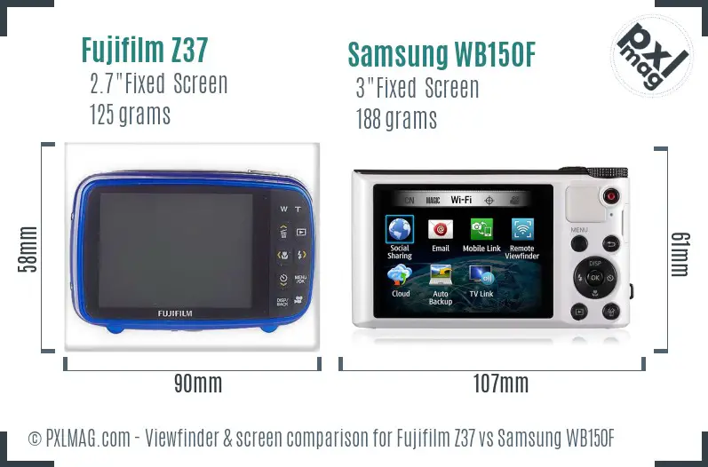 Fujifilm Z37 vs Samsung WB150F Screen and Viewfinder comparison