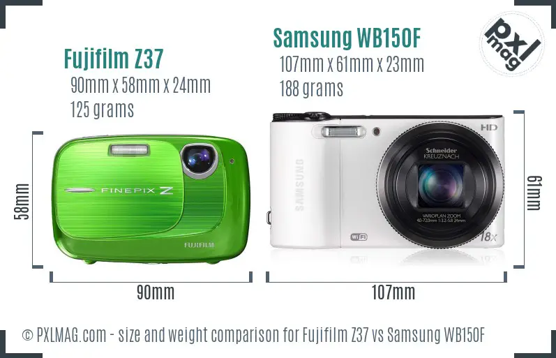 Fujifilm Z37 vs Samsung WB150F size comparison