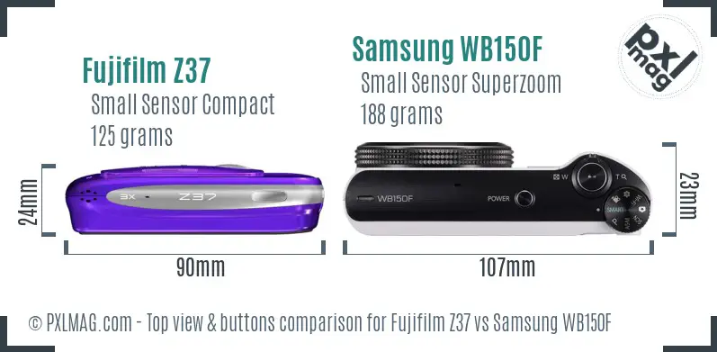 Fujifilm Z37 vs Samsung WB150F top view buttons comparison