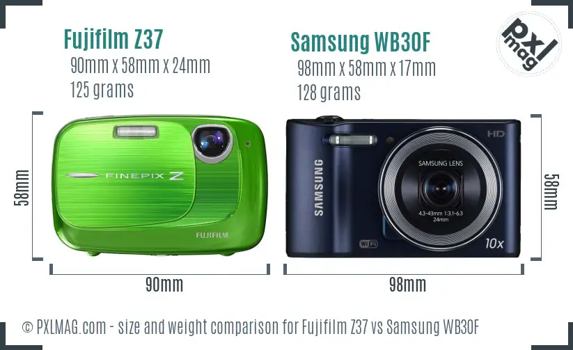 Fujifilm Z37 vs Samsung WB30F size comparison