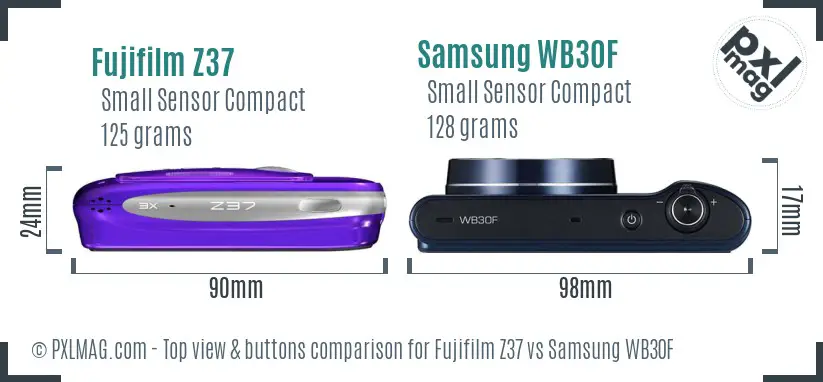 Fujifilm Z37 vs Samsung WB30F top view buttons comparison