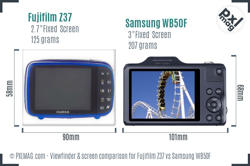 Fujifilm Z37 vs Samsung WB50F Screen and Viewfinder comparison