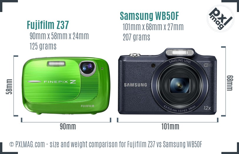 Fujifilm Z37 vs Samsung WB50F size comparison