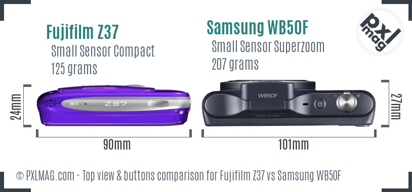 Fujifilm Z37 vs Samsung WB50F top view buttons comparison