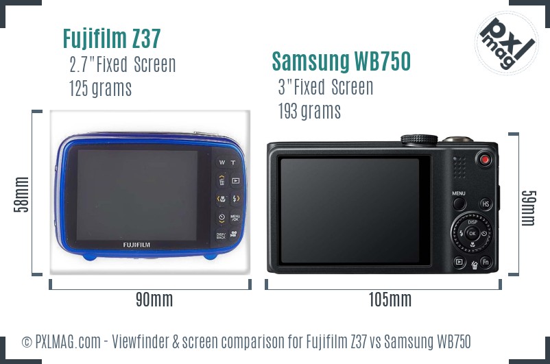Fujifilm Z37 vs Samsung WB750 Screen and Viewfinder comparison