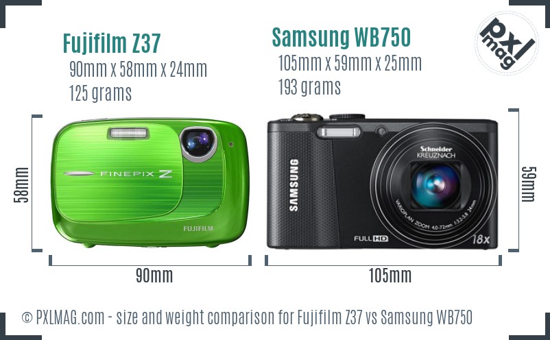 Fujifilm Z37 vs Samsung WB750 size comparison