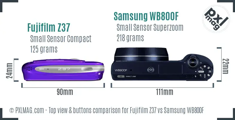Fujifilm Z37 vs Samsung WB800F top view buttons comparison Fujifilm Z37 vs Samsung WB800F top view buttons comparison