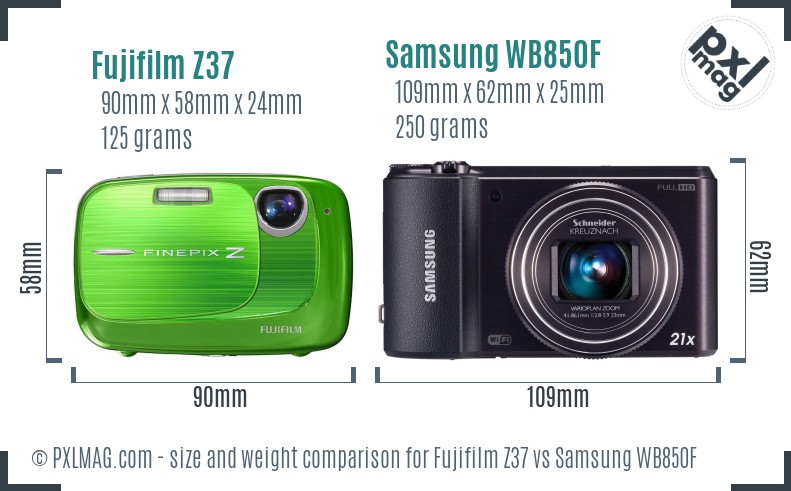 Fujifilm Z37 vs Samsung WB850F size comparison
