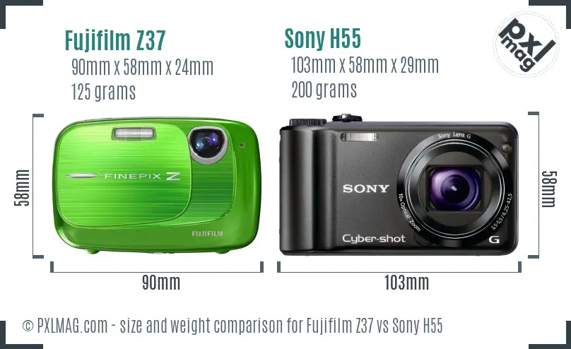 Fujifilm Z37 vs Sony H55 size comparison