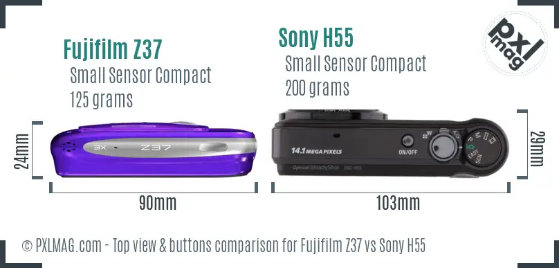 Fujifilm Z37 vs Sony H55 top view buttons comparison