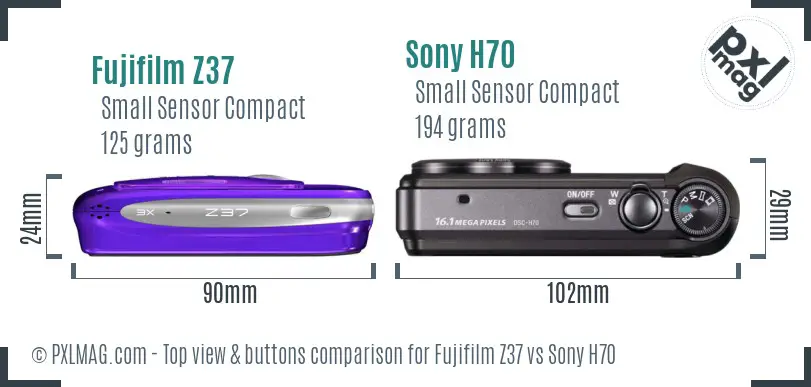 Fujifilm Z37 vs Sony H70 top view buttons comparison Fujifilm Z37 vs Sony H70 top view buttons comparison