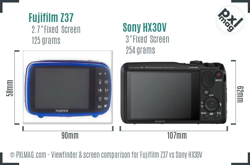 Fujifilm Z37 vs Sony HX30V Screen and Viewfinder comparison