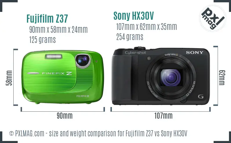 Fujifilm Z37 vs Sony HX30V size comparison