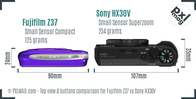 Fujifilm Z37 vs Sony HX30V top view buttons comparison