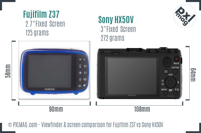 Fujifilm Z37 vs Sony HX50V Screen and Viewfinder comparison