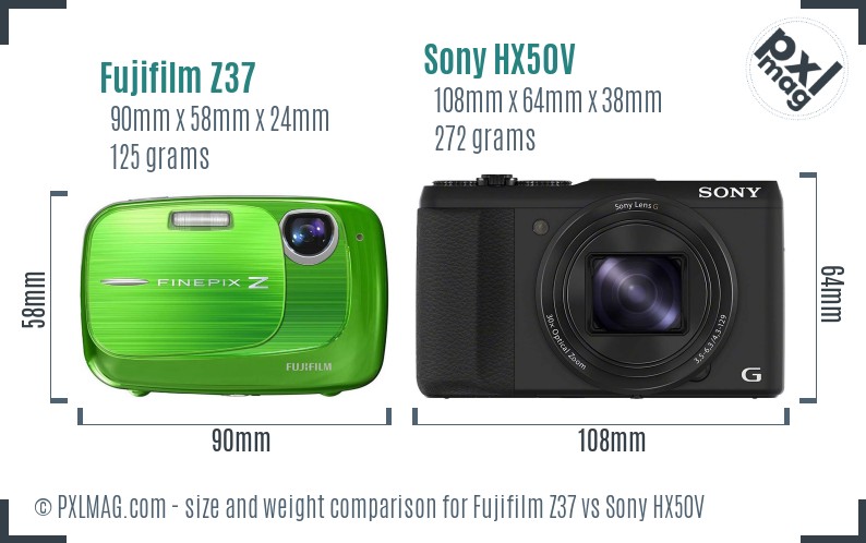 Fujifilm Z37 vs Sony HX50V size comparison