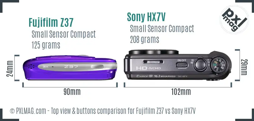 Fujifilm Z37 vs Sony HX7V top view buttons comparison