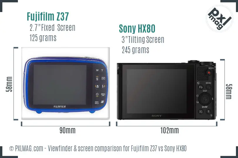 Fujifilm Z37 vs Sony HX80 Screen and Viewfinder comparison