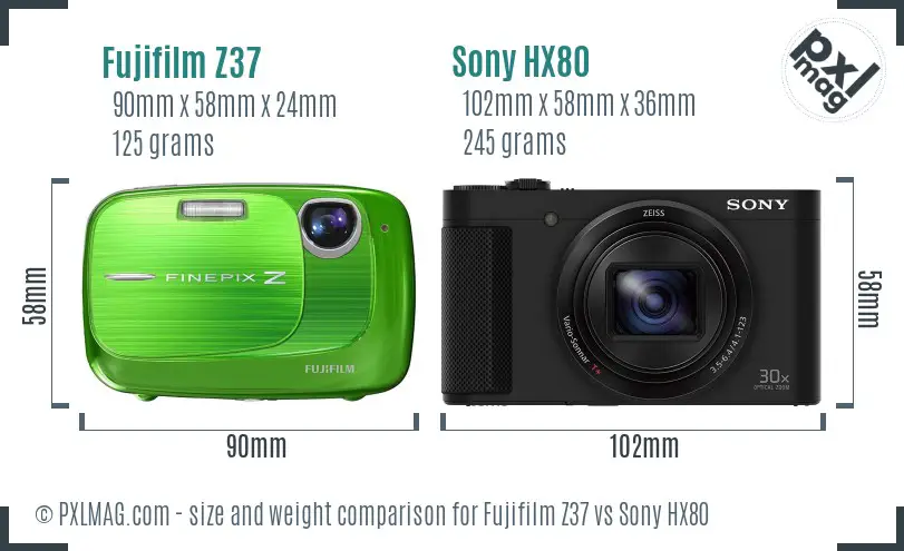 Fujifilm Z37 vs Sony HX80 size comparison
